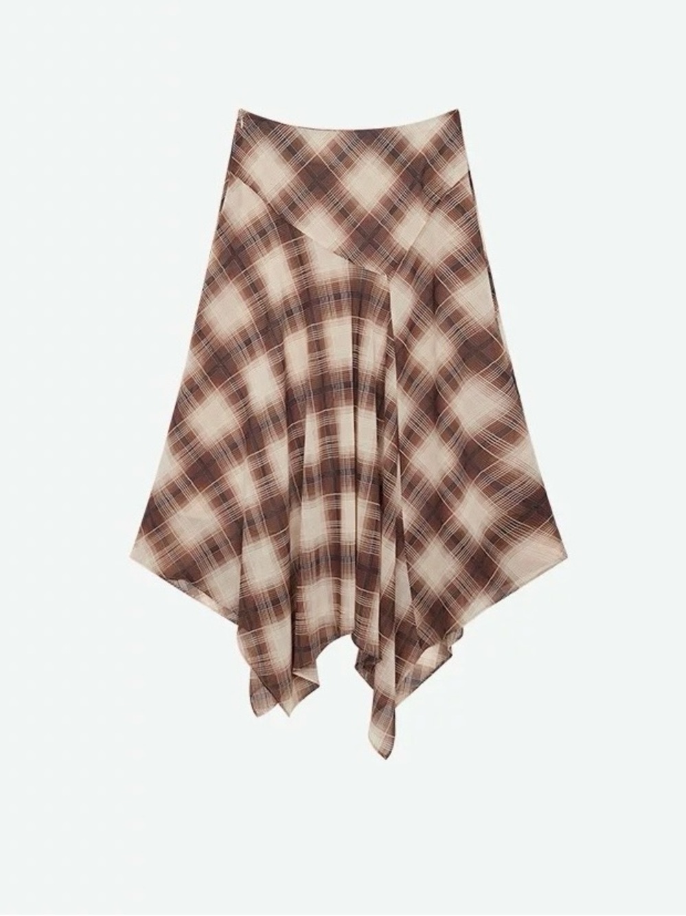 Plaid Handkerchief Hem Midi Skirt in Brown and Cream - Picture 7 of 8